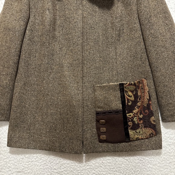 VTG Talbots Jacket Womens 10P Brown Long Sleeve Herringbone Faux Fur Collar RARE - Picture 6 of 14